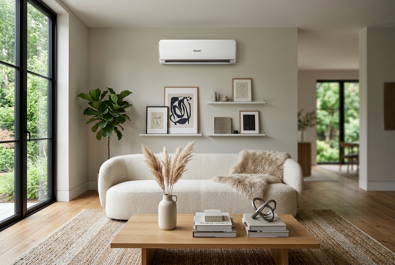 Heuser Air One — quietly cooling a modern living room