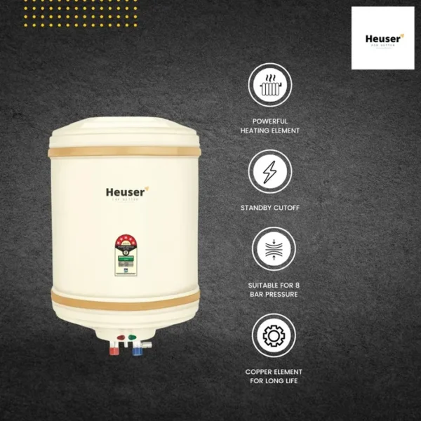 HEUSER 5 Star Rated BEE, BIS, ISO, CE Approved 15 L Super Storage Water Heater (Ivory)