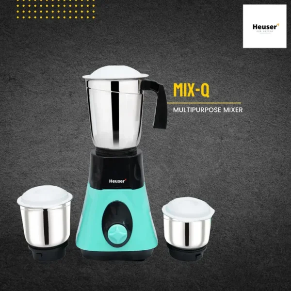 Heuser For Better Ii 500 Watt Mix-Q Mixer Grinder With Powertron Motor & Motor Vent-x Technology (3 Stainless Steel Jars, White)